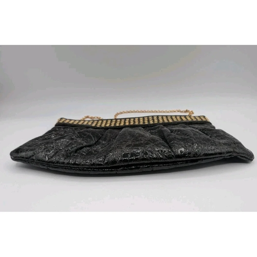 Steve Madden Black Patent Clutch Purse Gold Studded Chain Strap Y2K Evening Bag